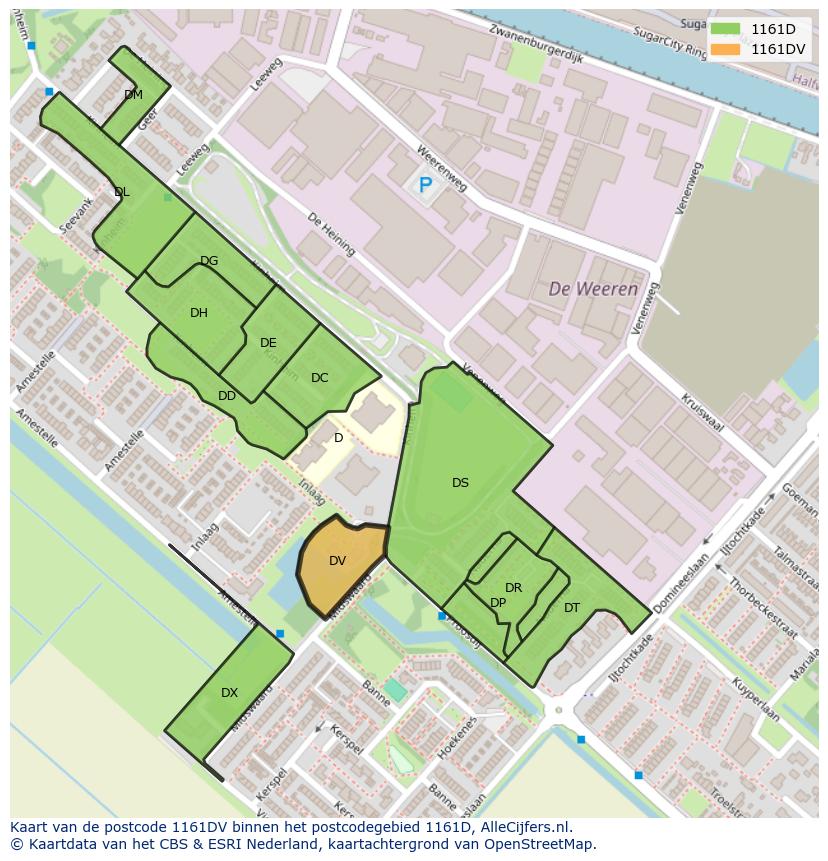 Afbeelding van het postcodegebied 1161 DV op de kaart.