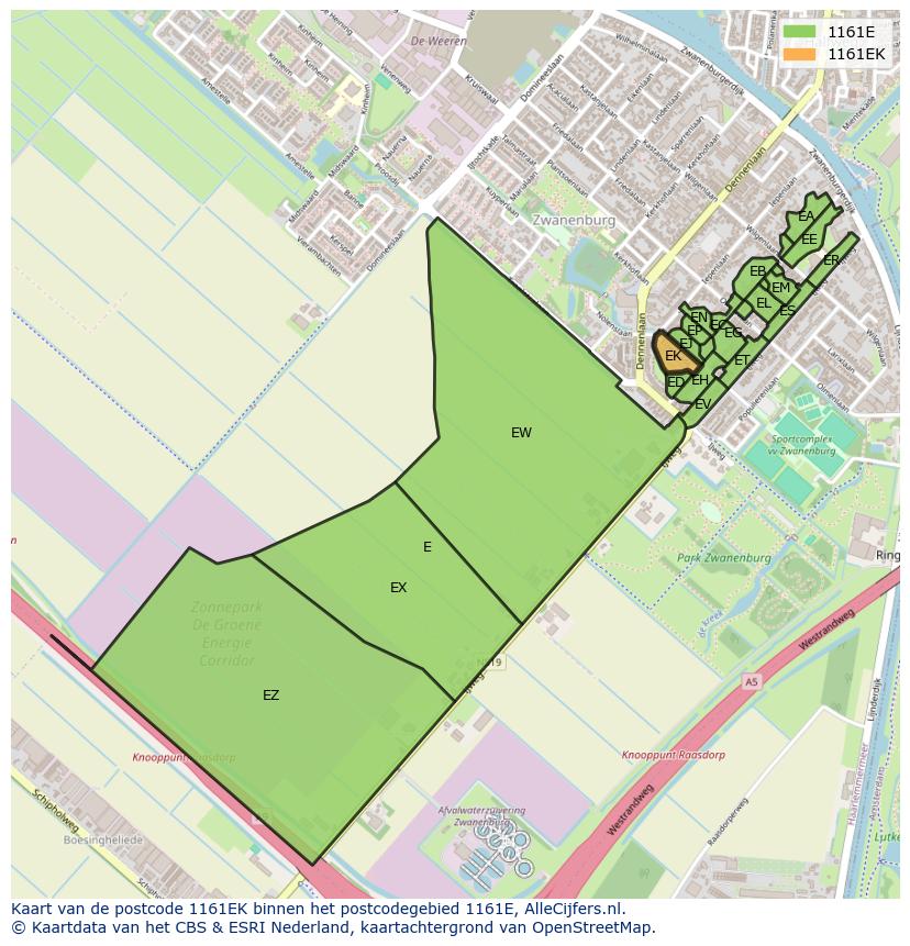 Afbeelding van het postcodegebied 1161 EK op de kaart.