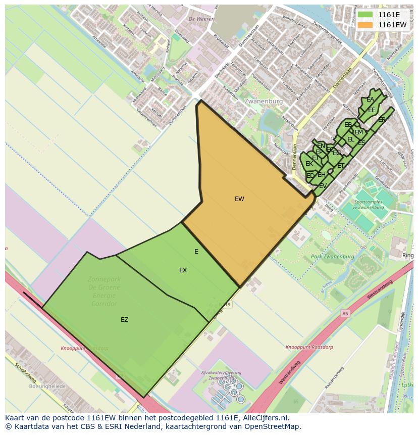 Afbeelding van het postcodegebied 1161 EW op de kaart.
