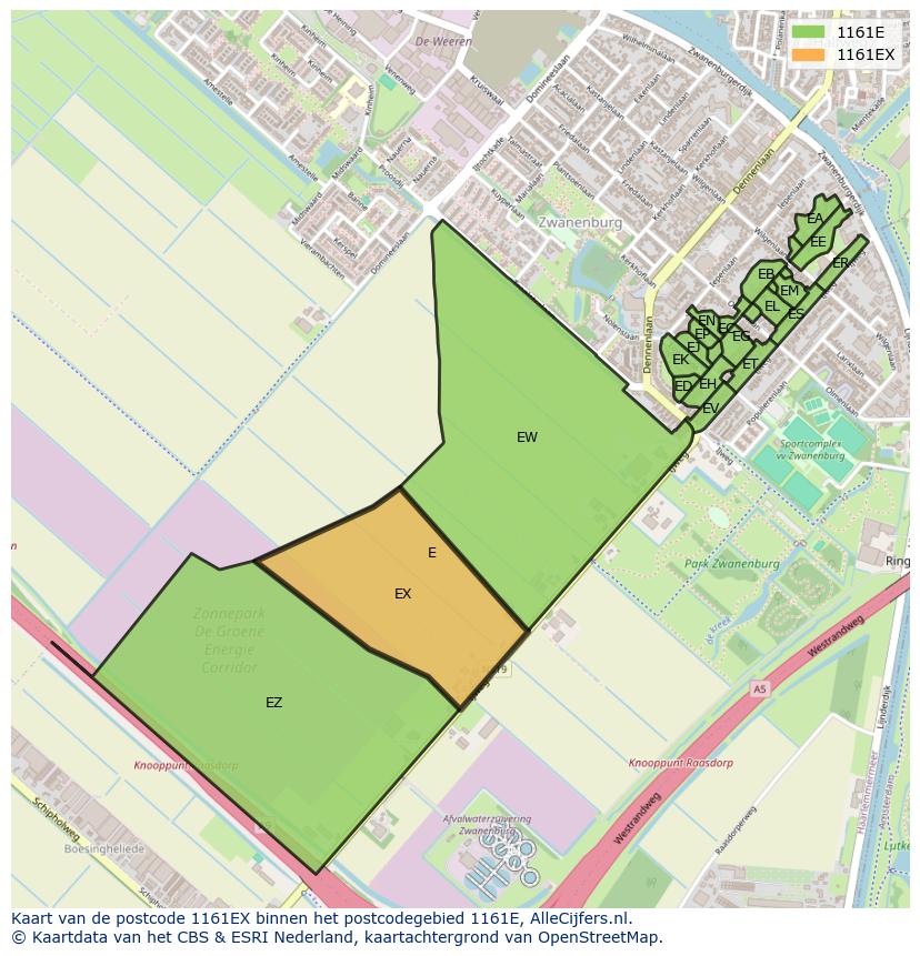Afbeelding van het postcodegebied 1161 EX op de kaart.