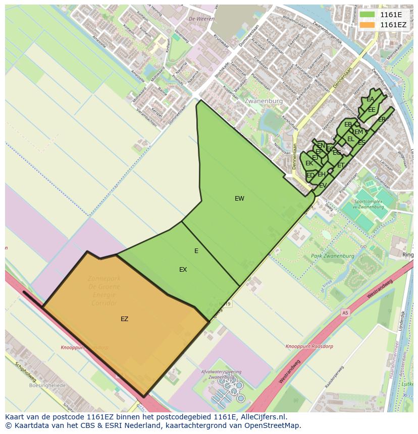 Afbeelding van het postcodegebied 1161 EZ op de kaart.