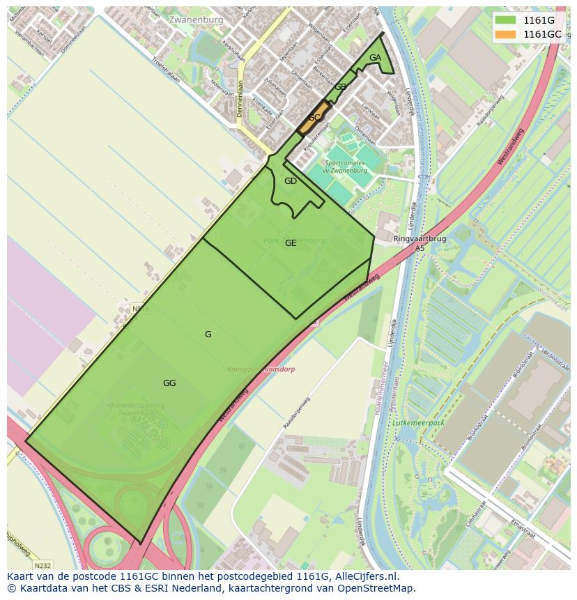 Afbeelding van het postcodegebied 1161 GC op de kaart.