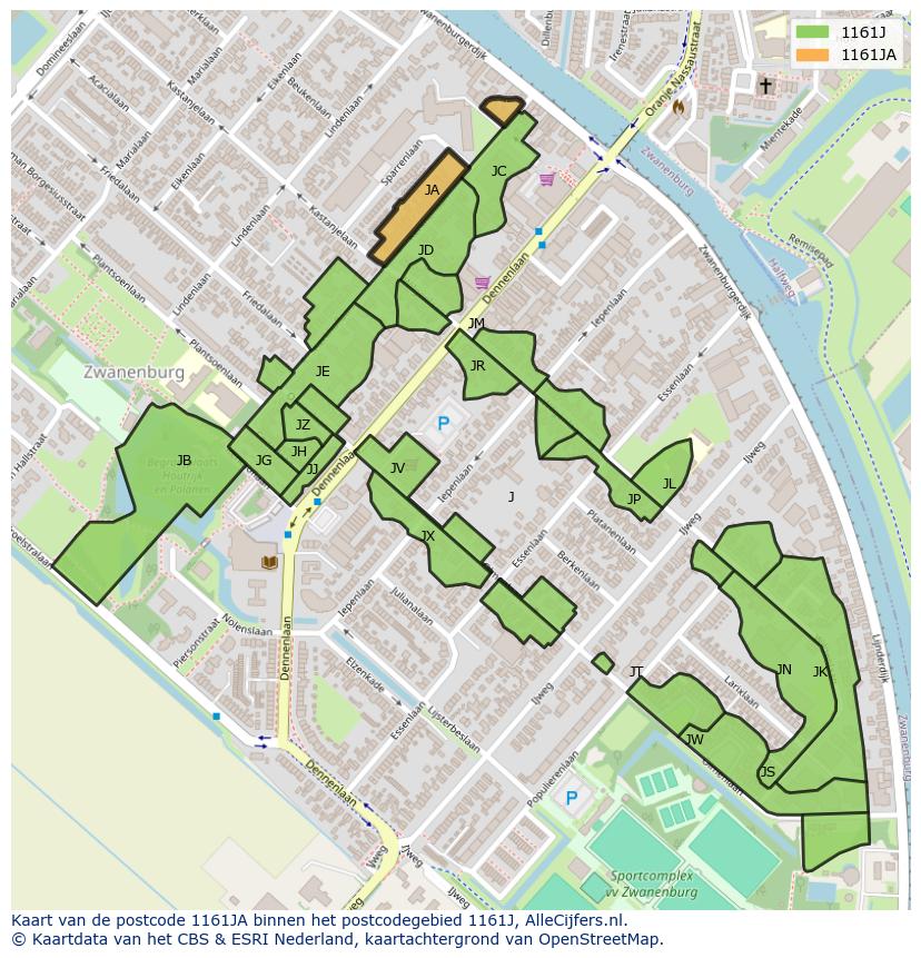 Afbeelding van het postcodegebied 1161 JA op de kaart.
