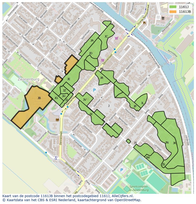 Afbeelding van het postcodegebied 1161 JB op de kaart.