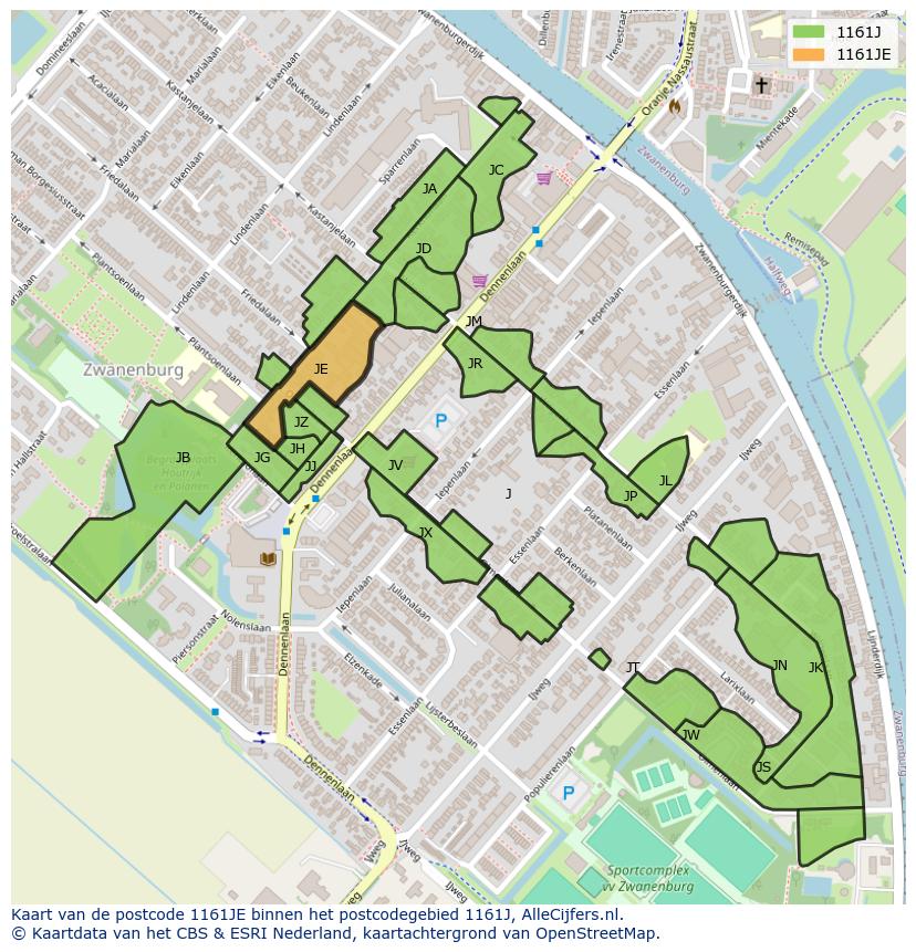 Afbeelding van het postcodegebied 1161 JE op de kaart.