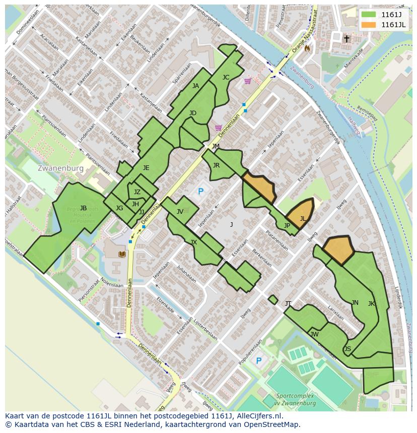 Afbeelding van het postcodegebied 1161 JL op de kaart.