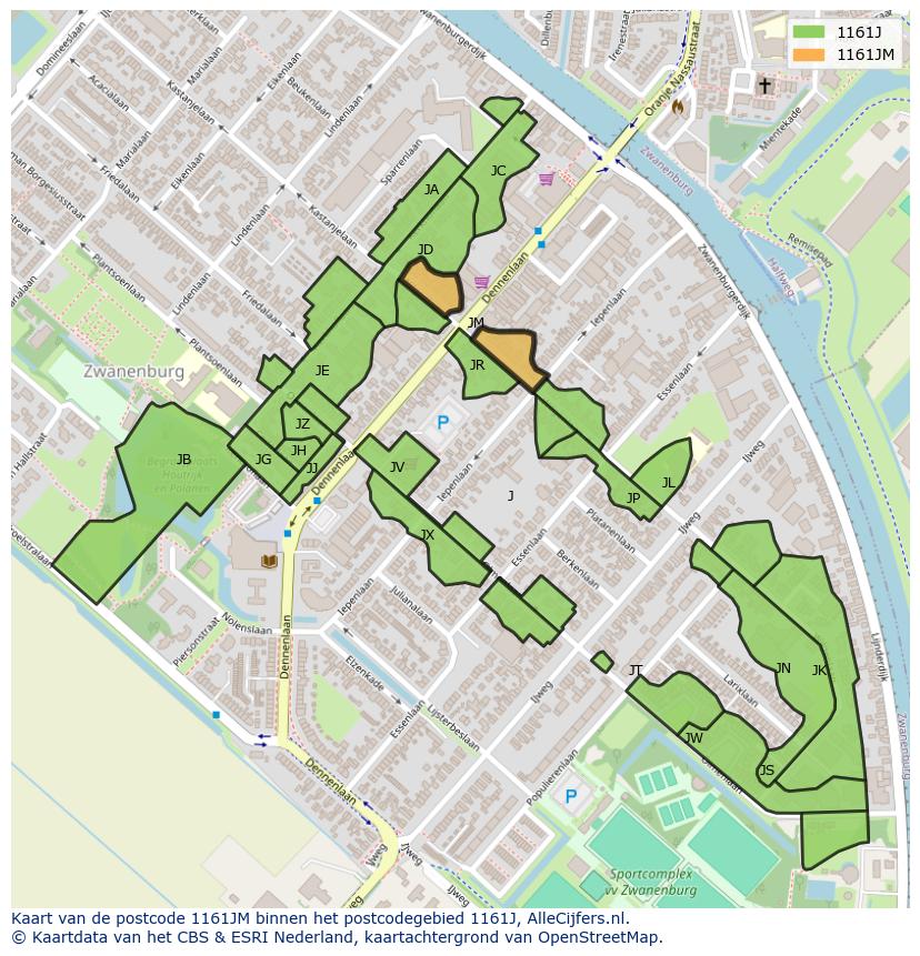 Afbeelding van het postcodegebied 1161 JM op de kaart.