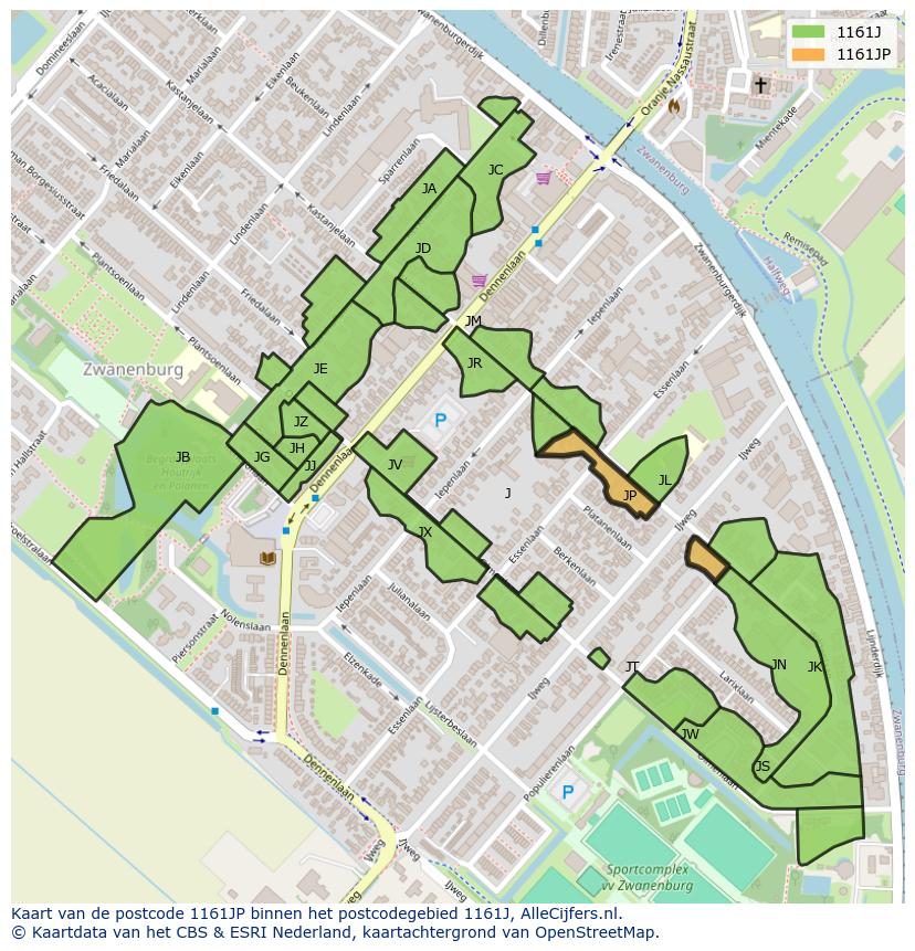 Afbeelding van het postcodegebied 1161 JP op de kaart.