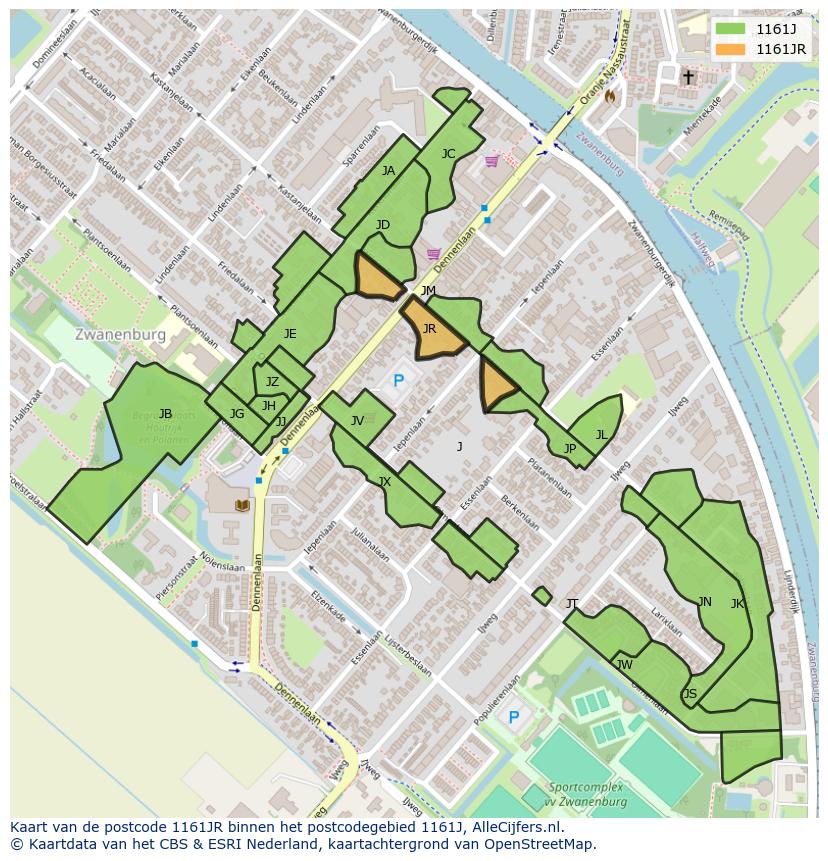Afbeelding van het postcodegebied 1161 JR op de kaart.