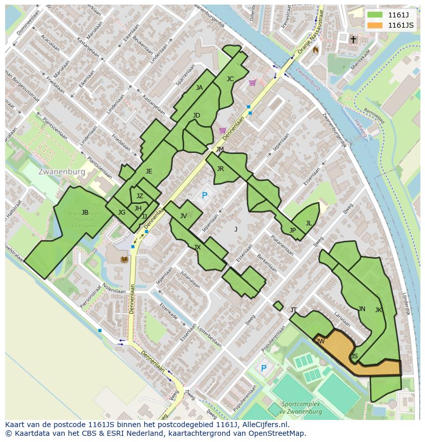 Afbeelding van het postcodegebied 1161 JS op de kaart.