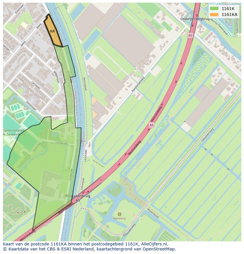 Afbeelding van het postcodegebied 1161 KA op de kaart.