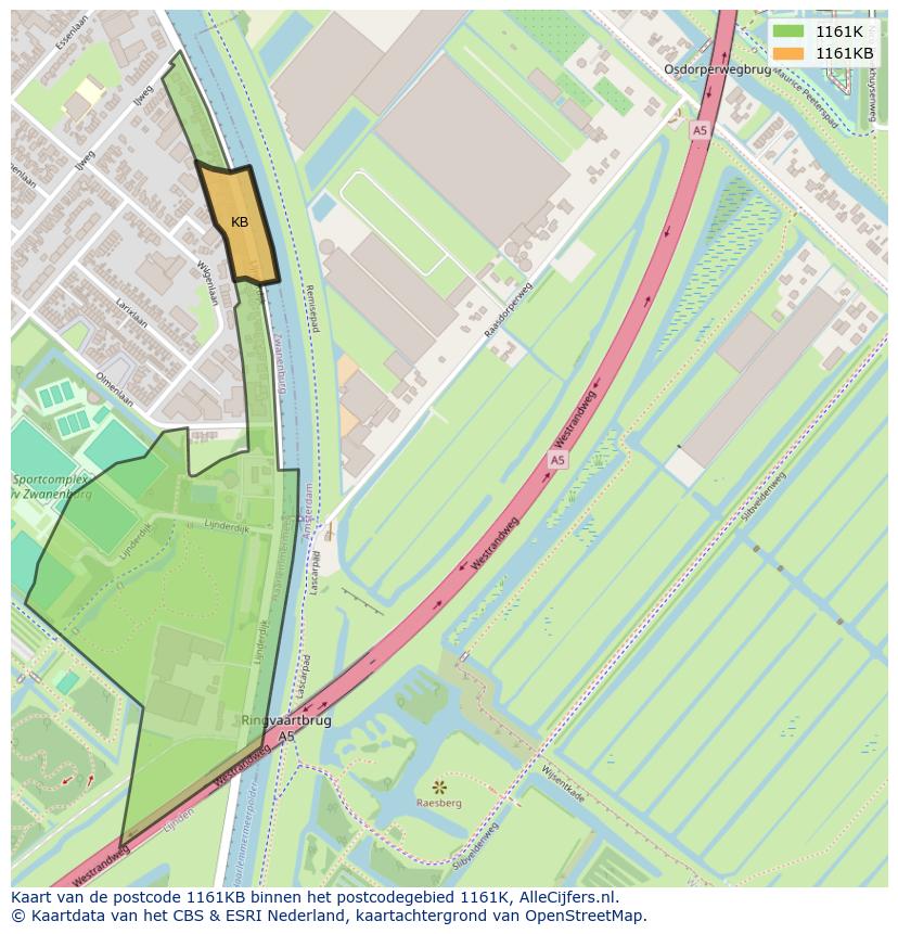 Afbeelding van het postcodegebied 1161 KB op de kaart.