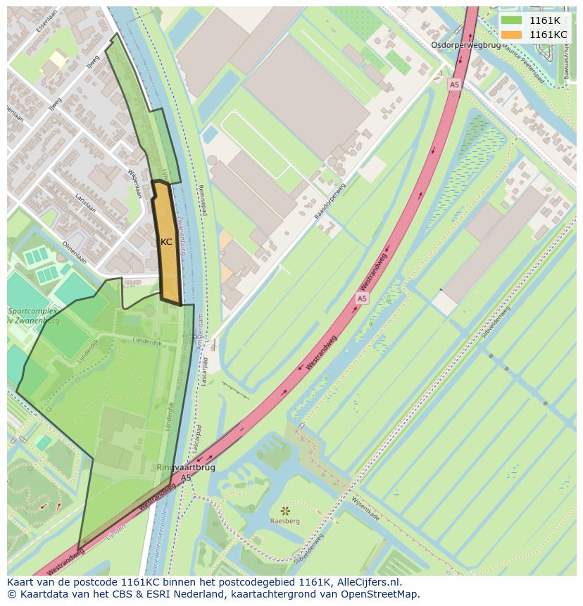Afbeelding van het postcodegebied 1161 KC op de kaart.