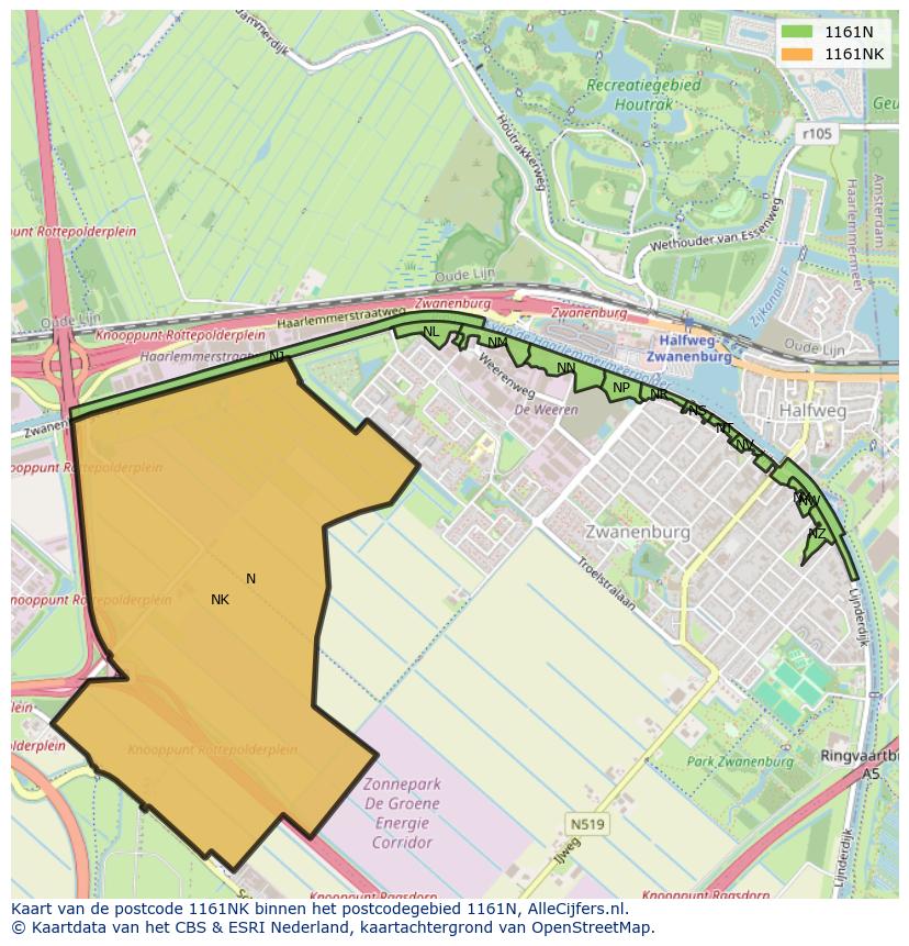 Afbeelding van het postcodegebied 1161 NK op de kaart.