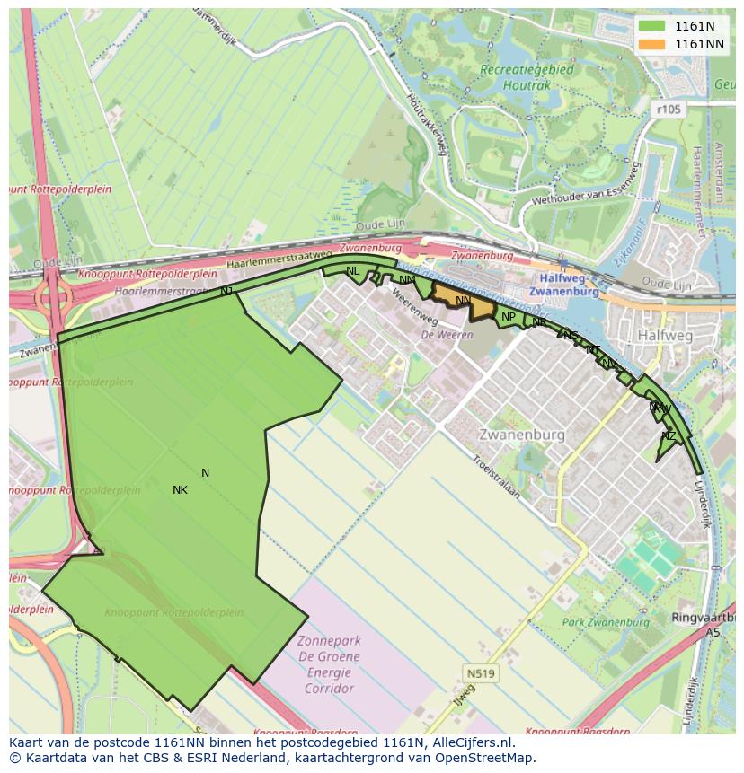 Afbeelding van het postcodegebied 1161 NN op de kaart.
