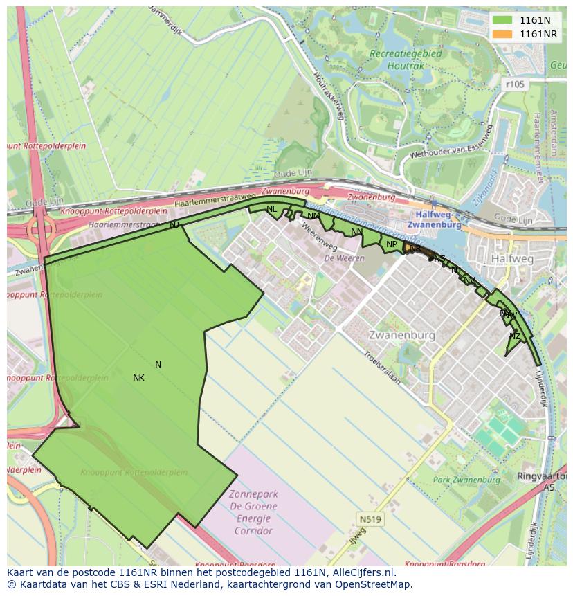 Afbeelding van het postcodegebied 1161 NR op de kaart.