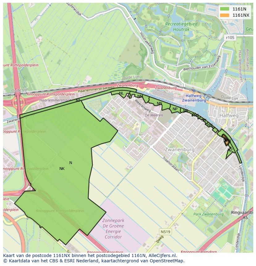 Afbeelding van het postcodegebied 1161 NX op de kaart.