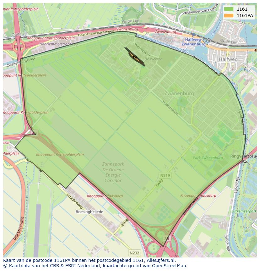 Afbeelding van het postcodegebied 1161 PA op de kaart.