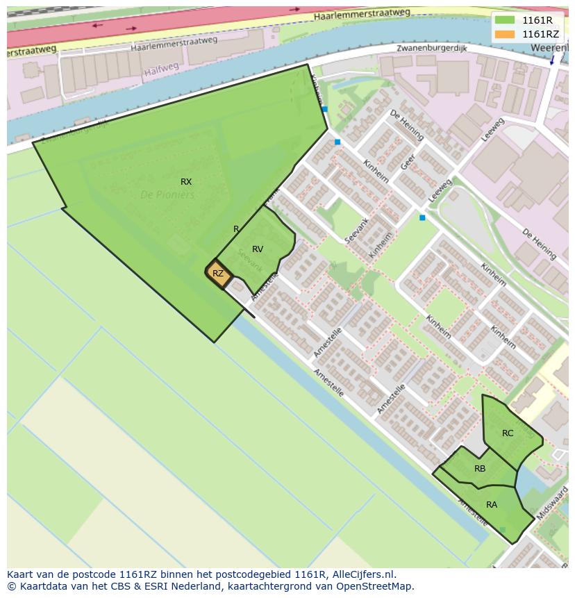 Afbeelding van het postcodegebied 1161 RZ op de kaart.