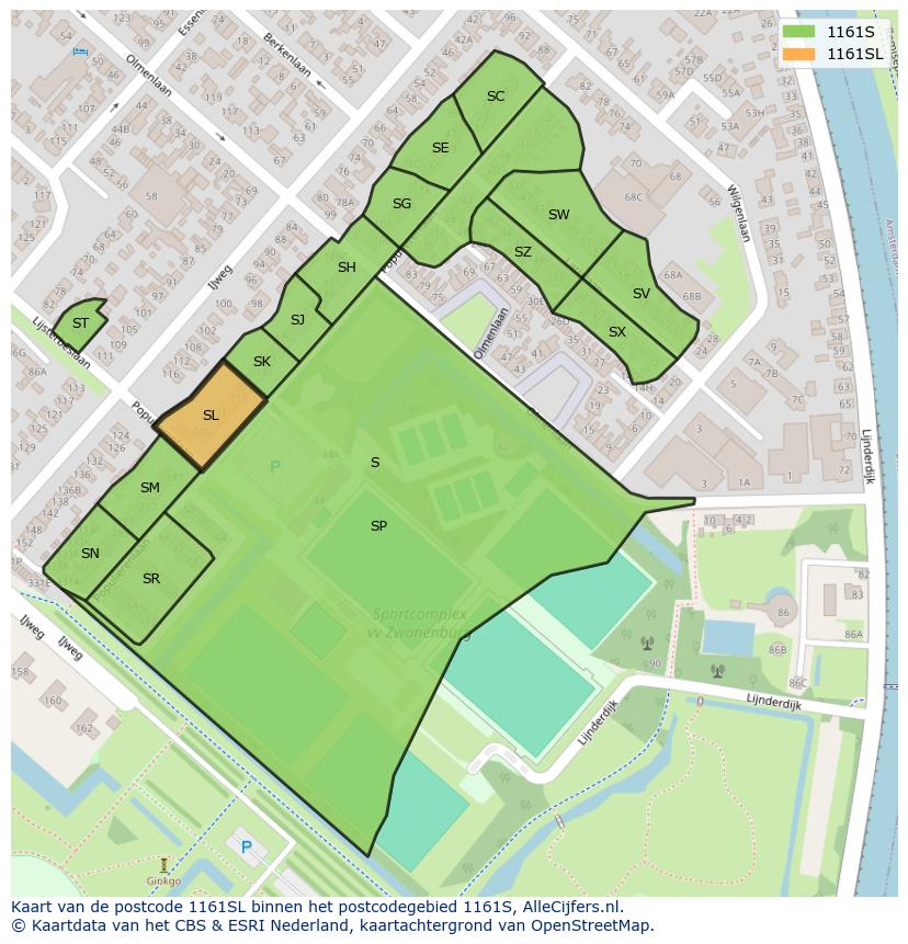 Afbeelding van het postcodegebied 1161 SL op de kaart.