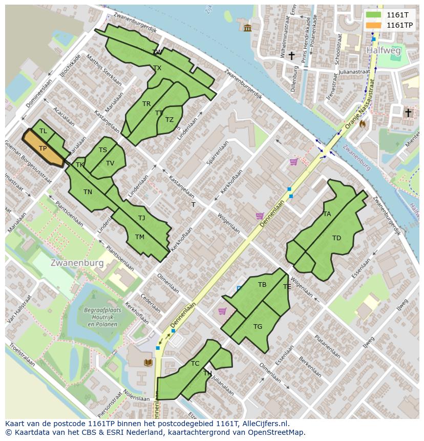 Afbeelding van het postcodegebied 1161 TP op de kaart.