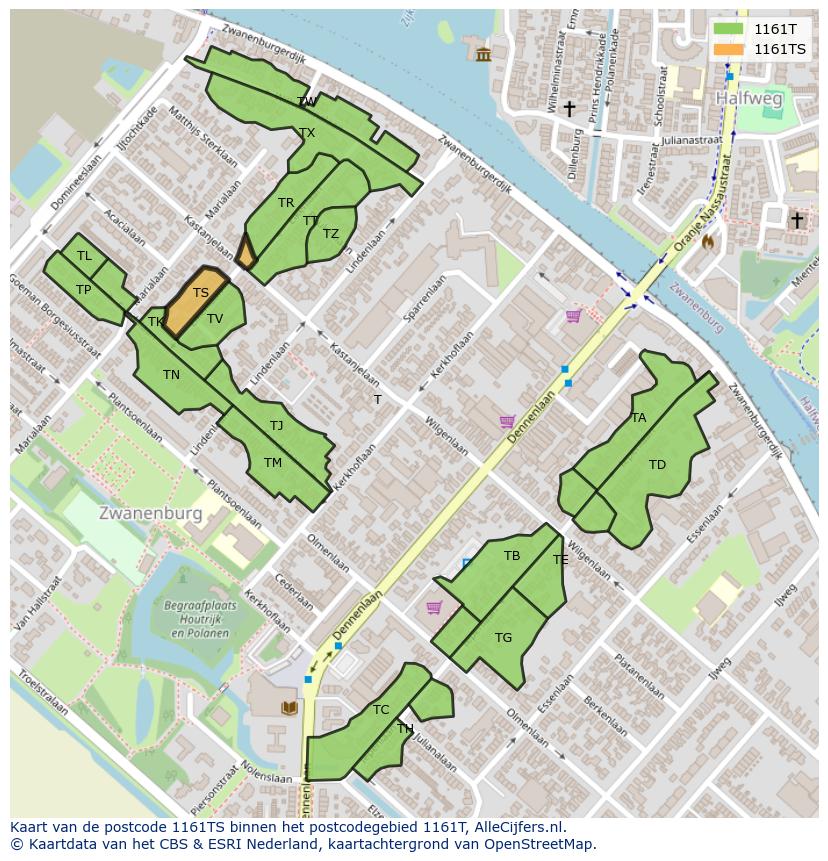 Afbeelding van het postcodegebied 1161 TS op de kaart.