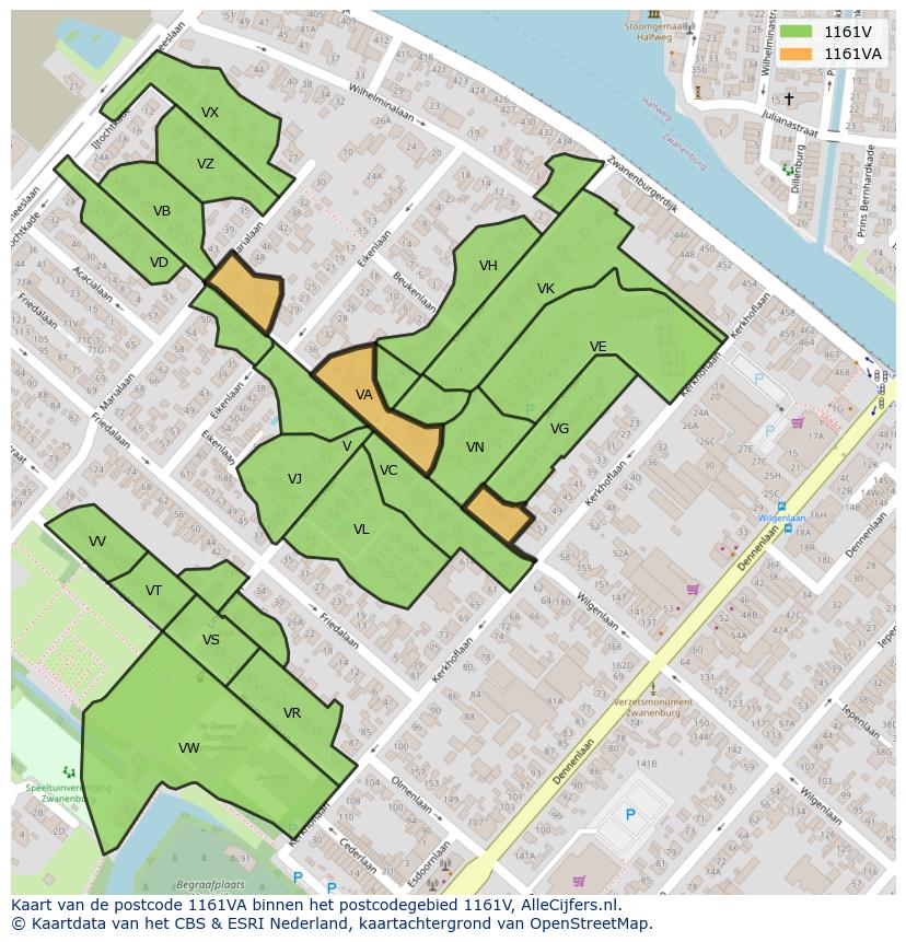 Afbeelding van het postcodegebied 1161 VA op de kaart.