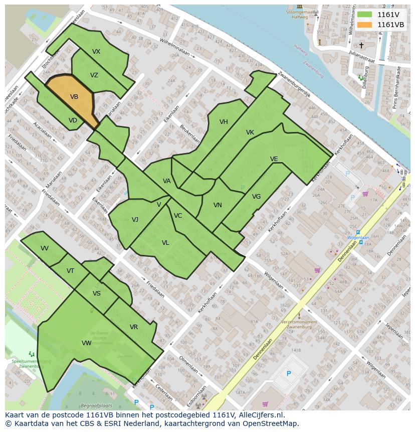 Afbeelding van het postcodegebied 1161 VB op de kaart.