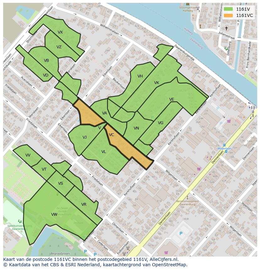 Afbeelding van het postcodegebied 1161 VC op de kaart.