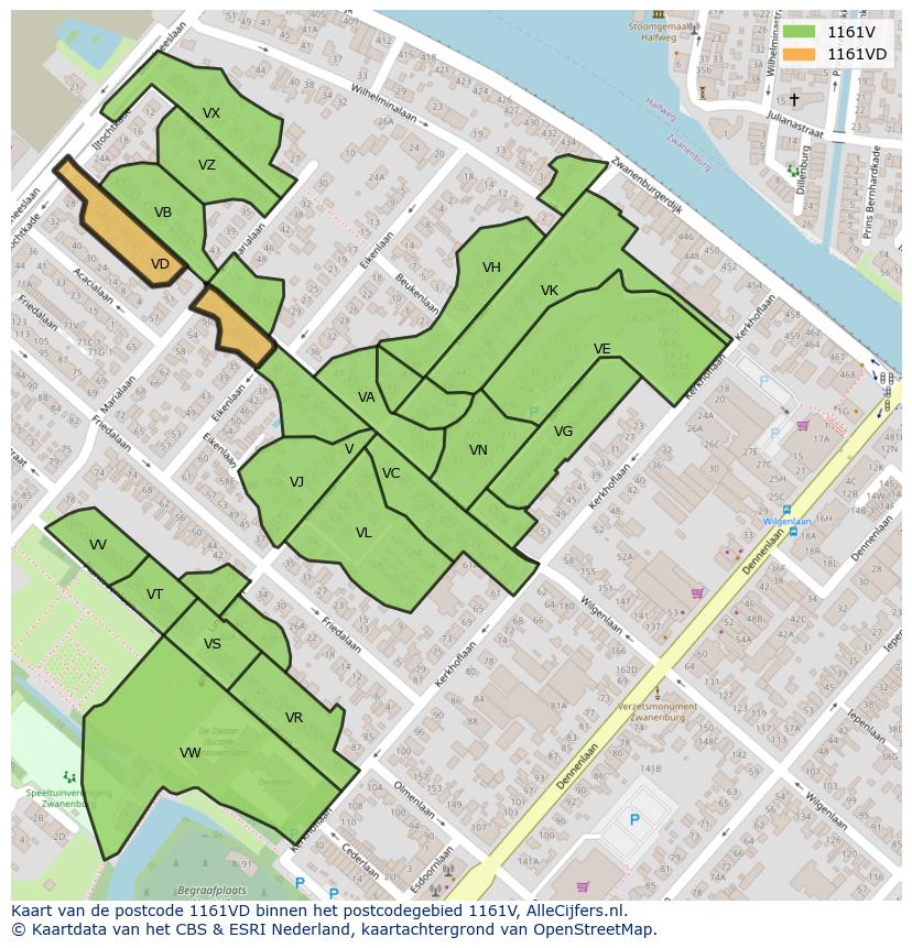 Afbeelding van het postcodegebied 1161 VD op de kaart.