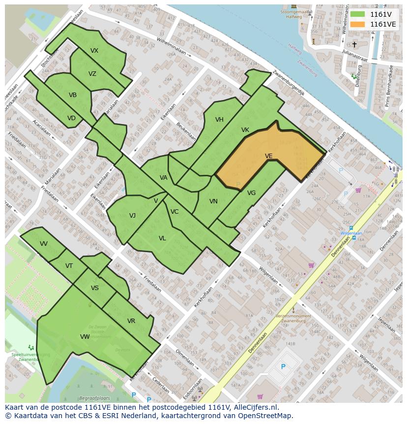 Afbeelding van het postcodegebied 1161 VE op de kaart.