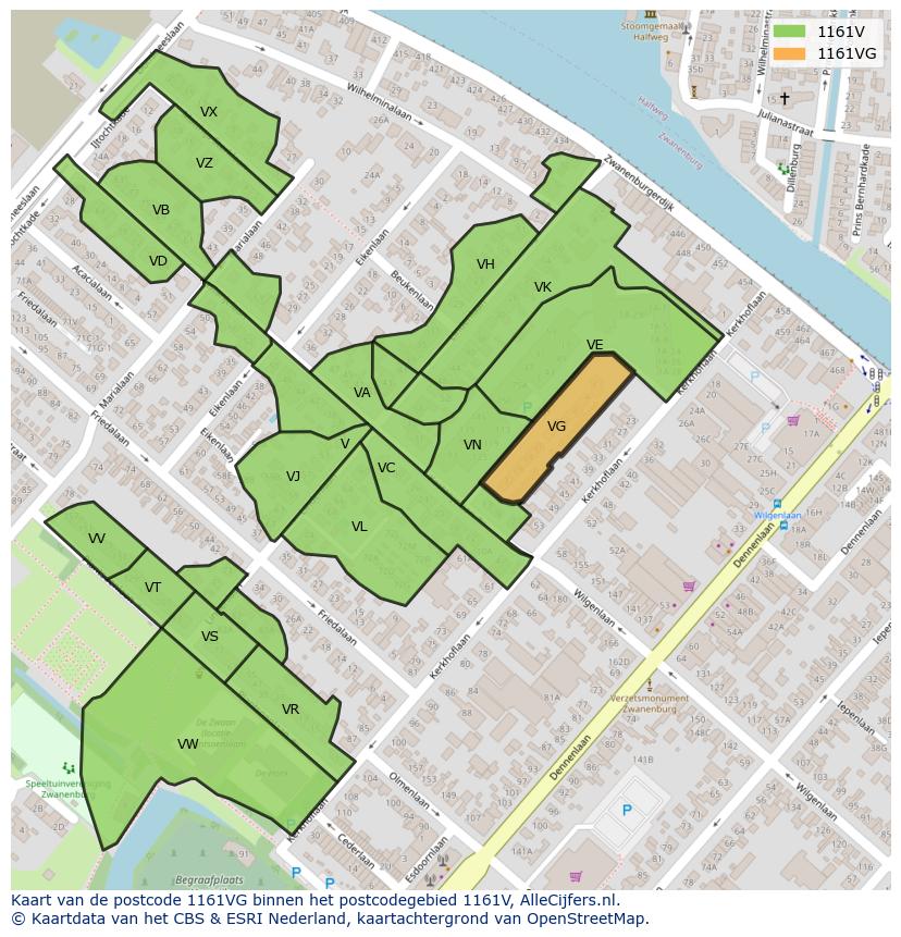 Afbeelding van het postcodegebied 1161 VG op de kaart.