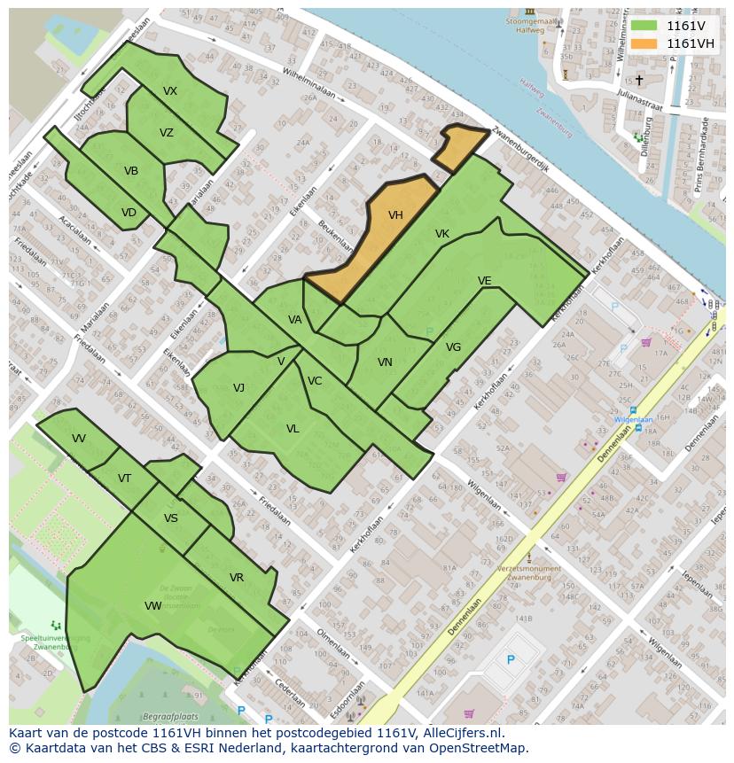 Afbeelding van het postcodegebied 1161 VH op de kaart.