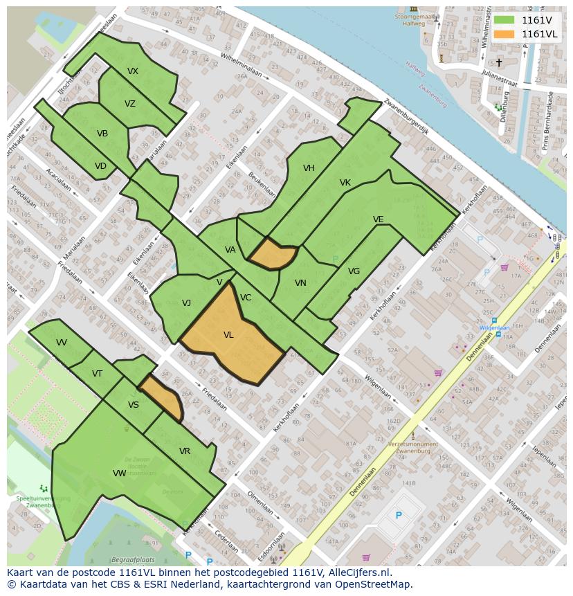 Afbeelding van het postcodegebied 1161 VL op de kaart.