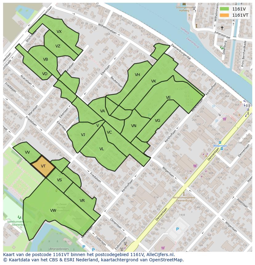 Afbeelding van het postcodegebied 1161 VT op de kaart.
