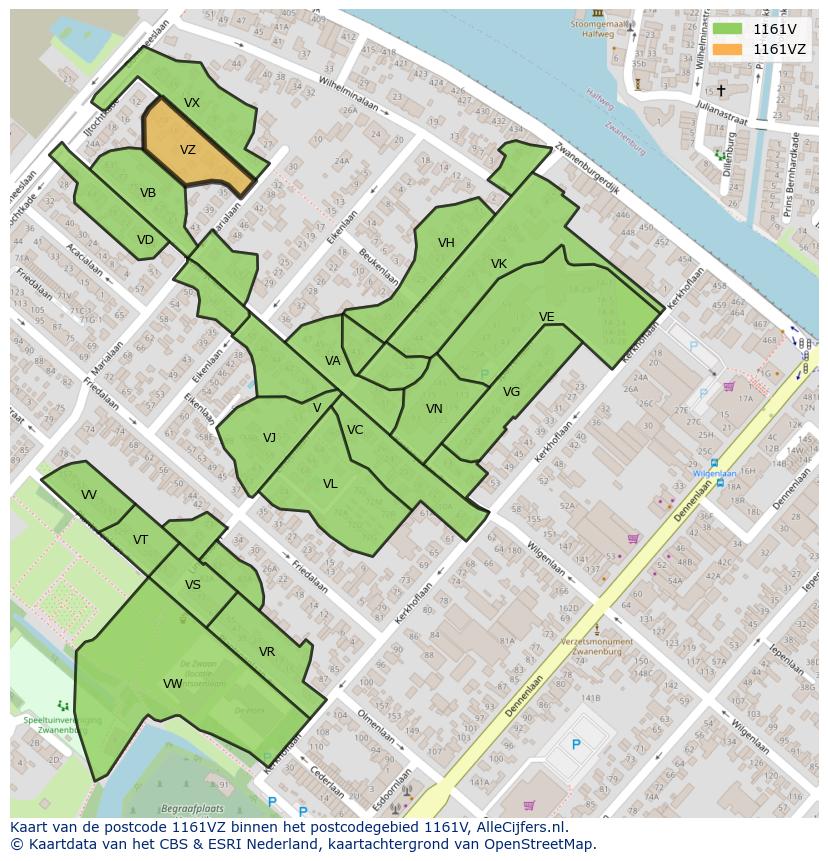 Afbeelding van het postcodegebied 1161 VZ op de kaart.