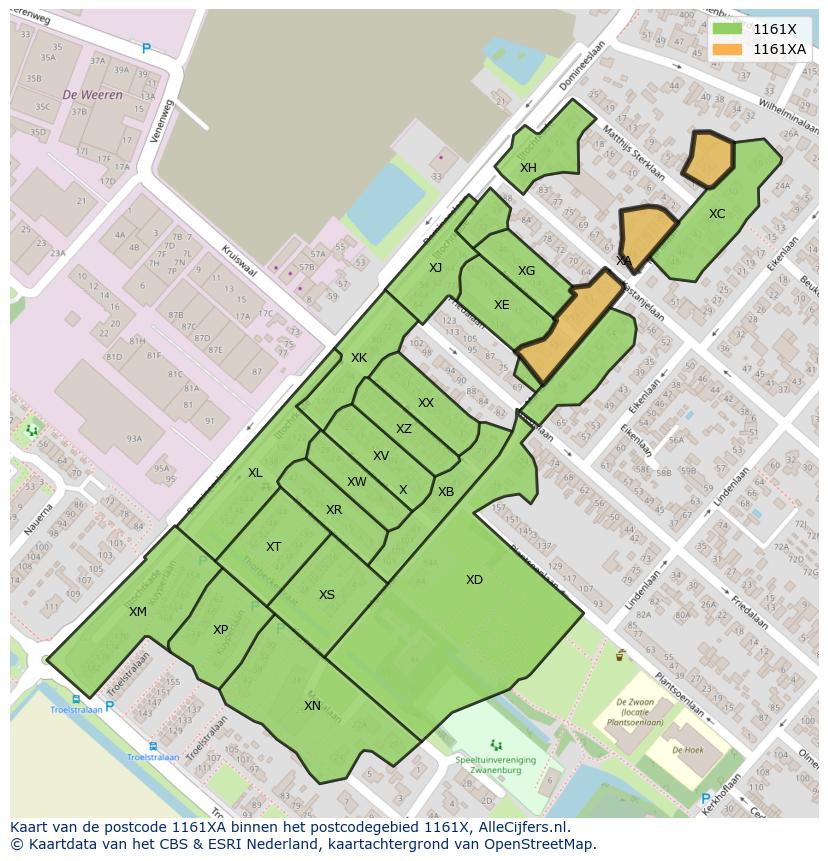 Afbeelding van het postcodegebied 1161 XA op de kaart.