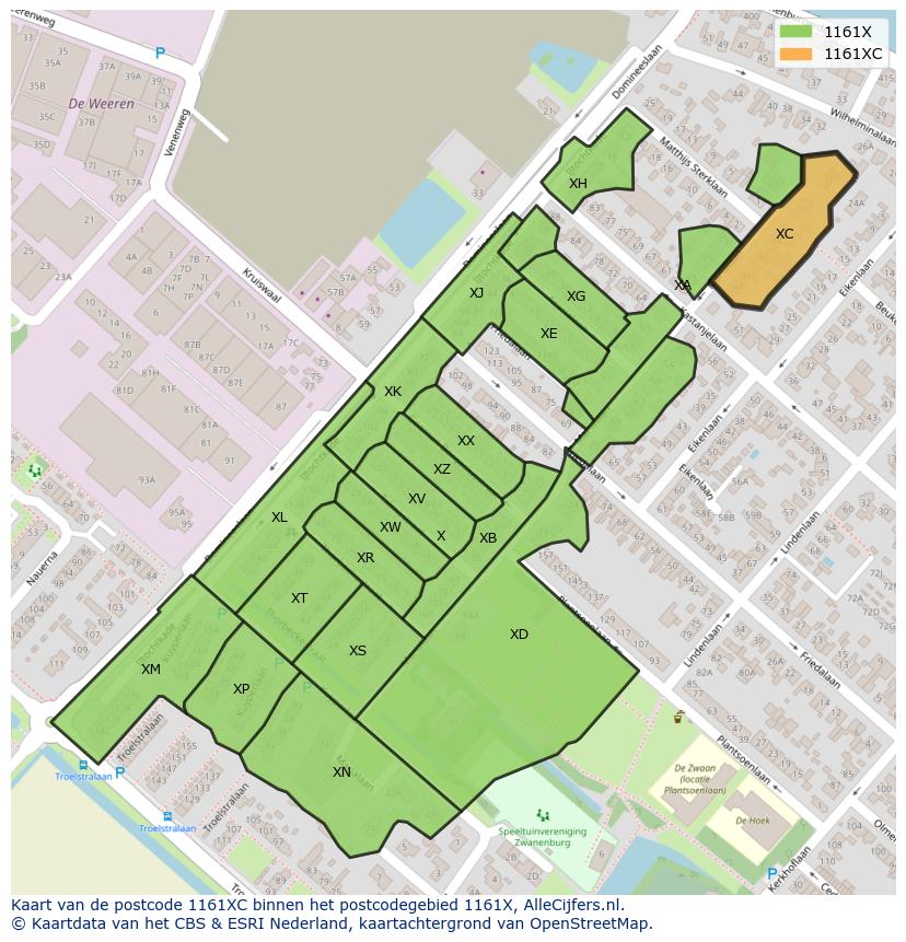 Afbeelding van het postcodegebied 1161 XC op de kaart.