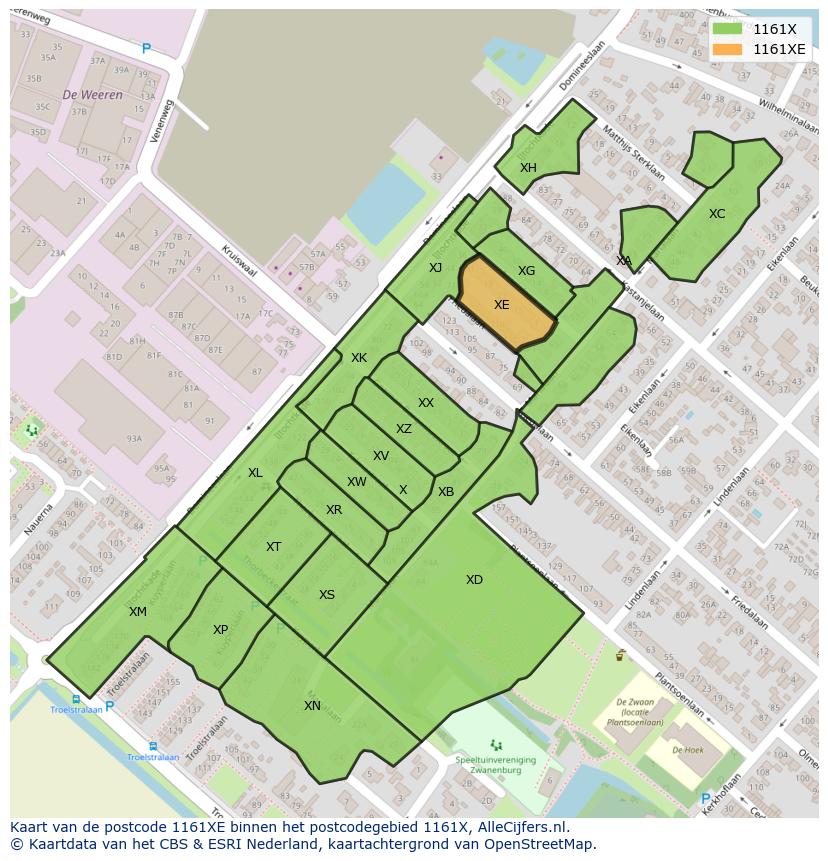 Afbeelding van het postcodegebied 1161 XE op de kaart.