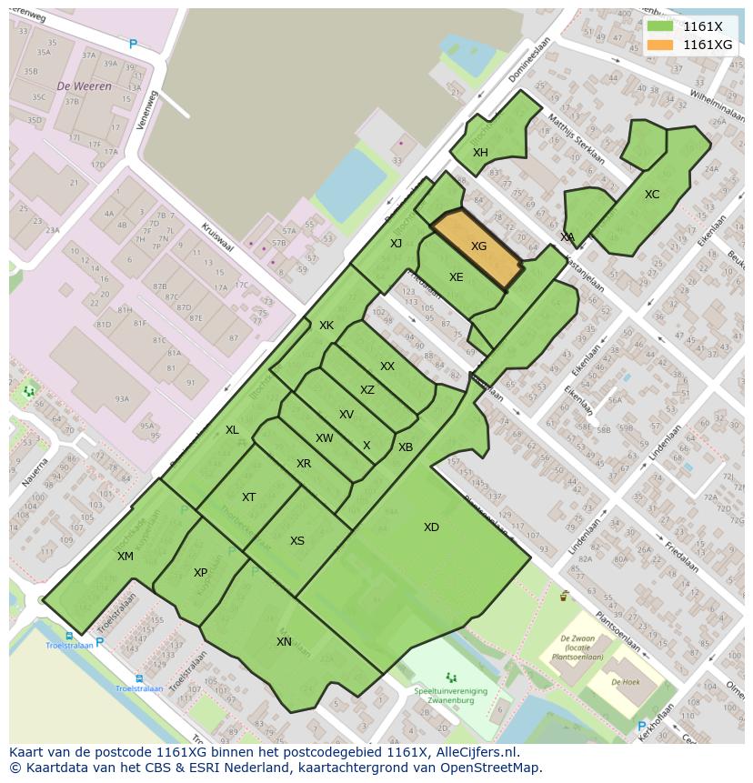Afbeelding van het postcodegebied 1161 XG op de kaart.