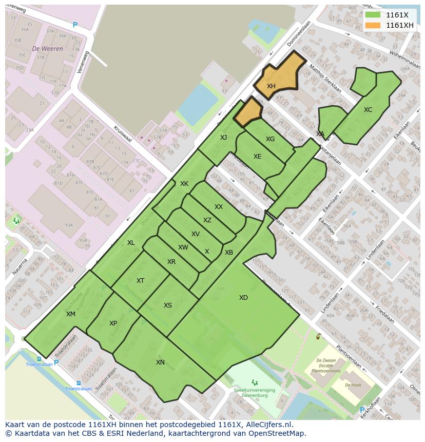 Afbeelding van het postcodegebied 1161 XH op de kaart.