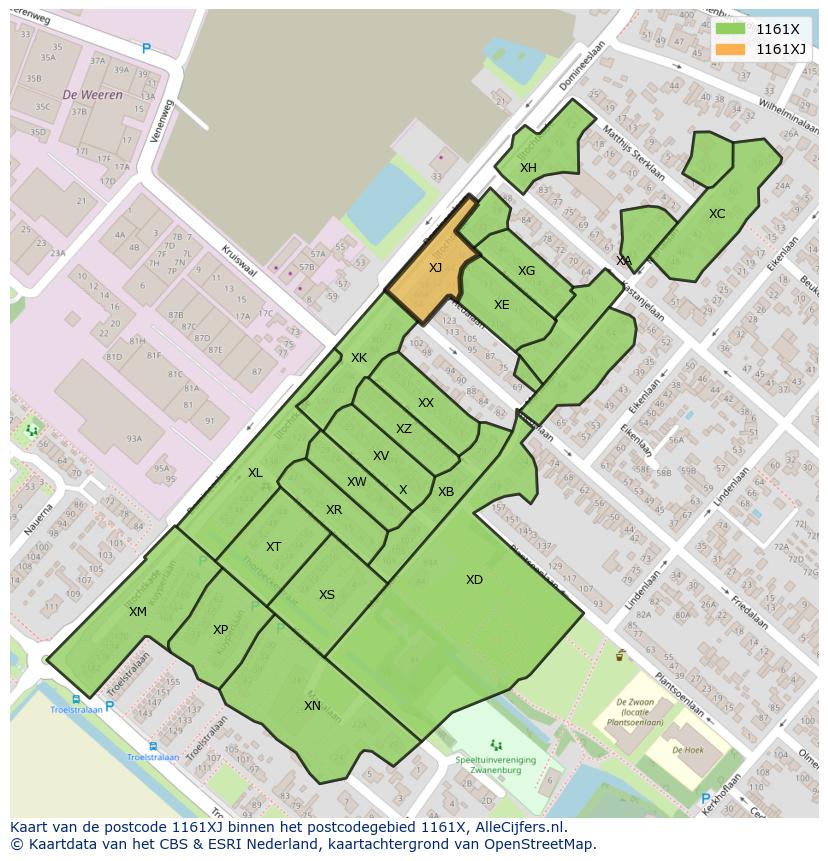 Afbeelding van het postcodegebied 1161 XJ op de kaart.