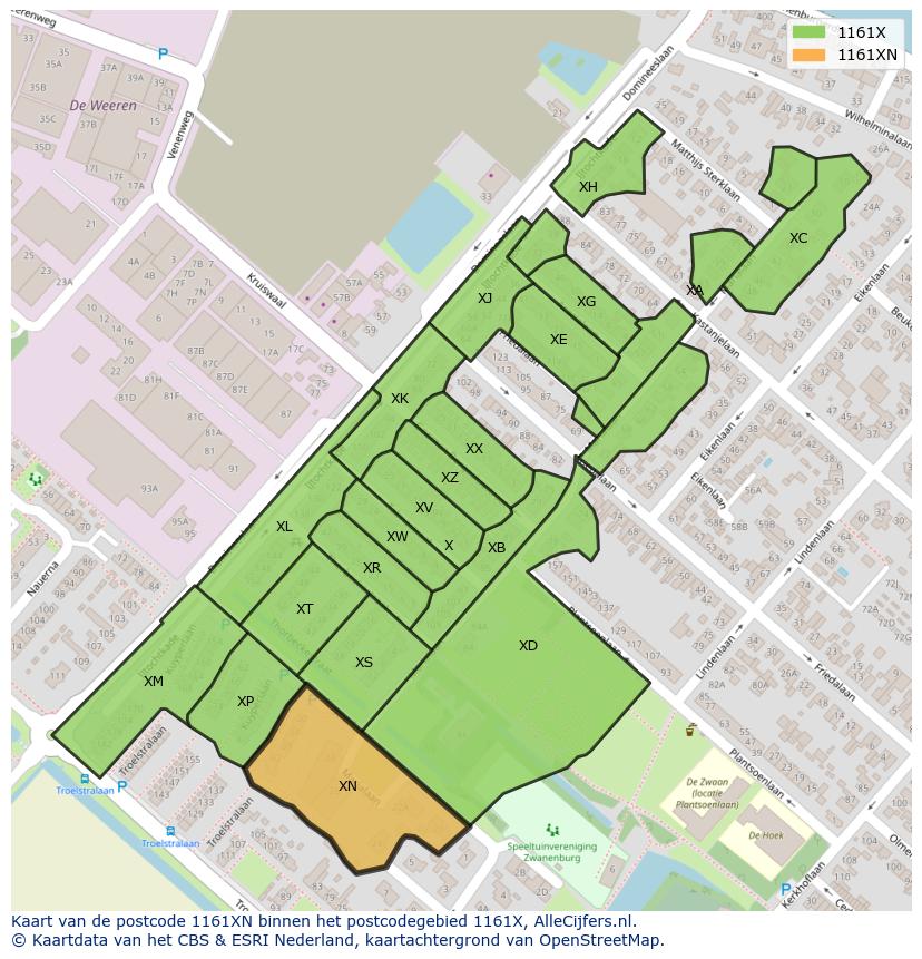 Afbeelding van het postcodegebied 1161 XN op de kaart.
