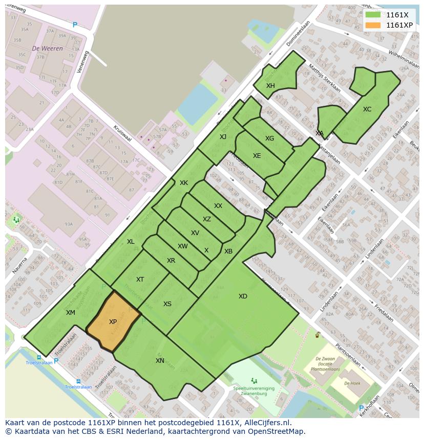 Afbeelding van het postcodegebied 1161 XP op de kaart.