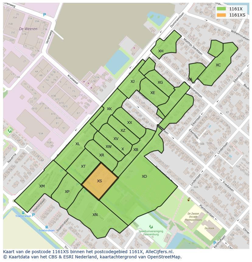 Afbeelding van het postcodegebied 1161 XS op de kaart.