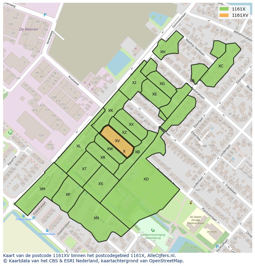 Afbeelding van het postcodegebied 1161 XV op de kaart.