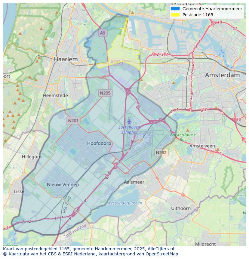 Afbeelding van het postcodegebied 1165 op de kaart.