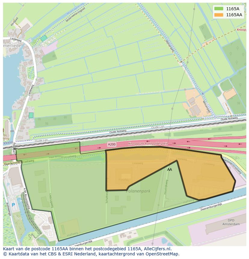Afbeelding van het postcodegebied 1165 AA op de kaart.