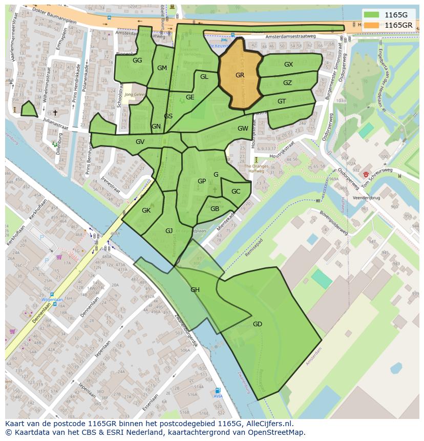 Afbeelding van het postcodegebied 1165 GR op de kaart.