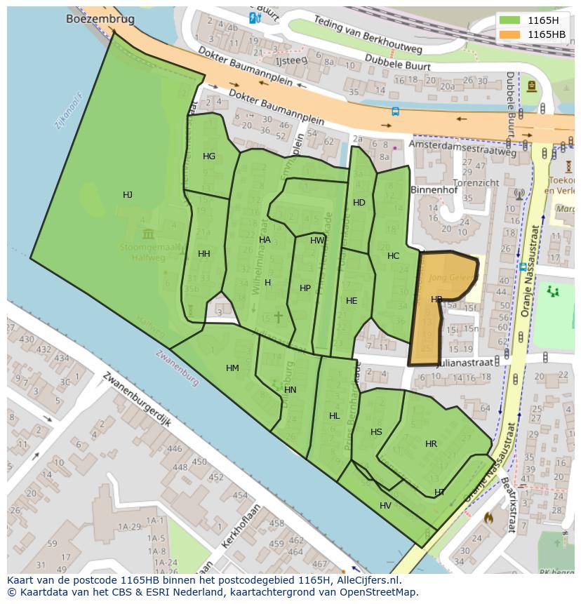 Afbeelding van het postcodegebied 1165 HB op de kaart.